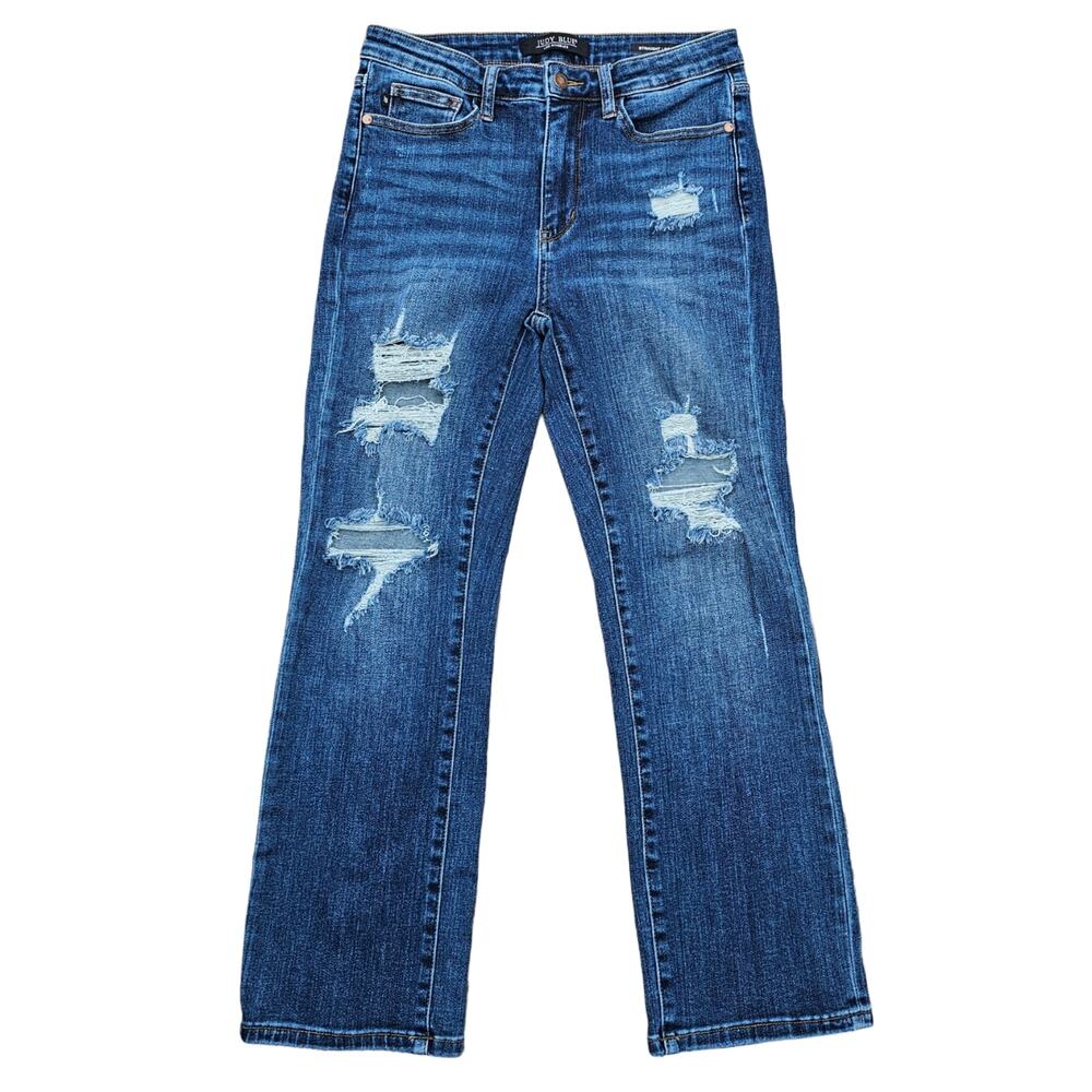 Distressed Straight Jeans Judy Blue Size 9 29 Dark Stretch Denim Crop JB88517